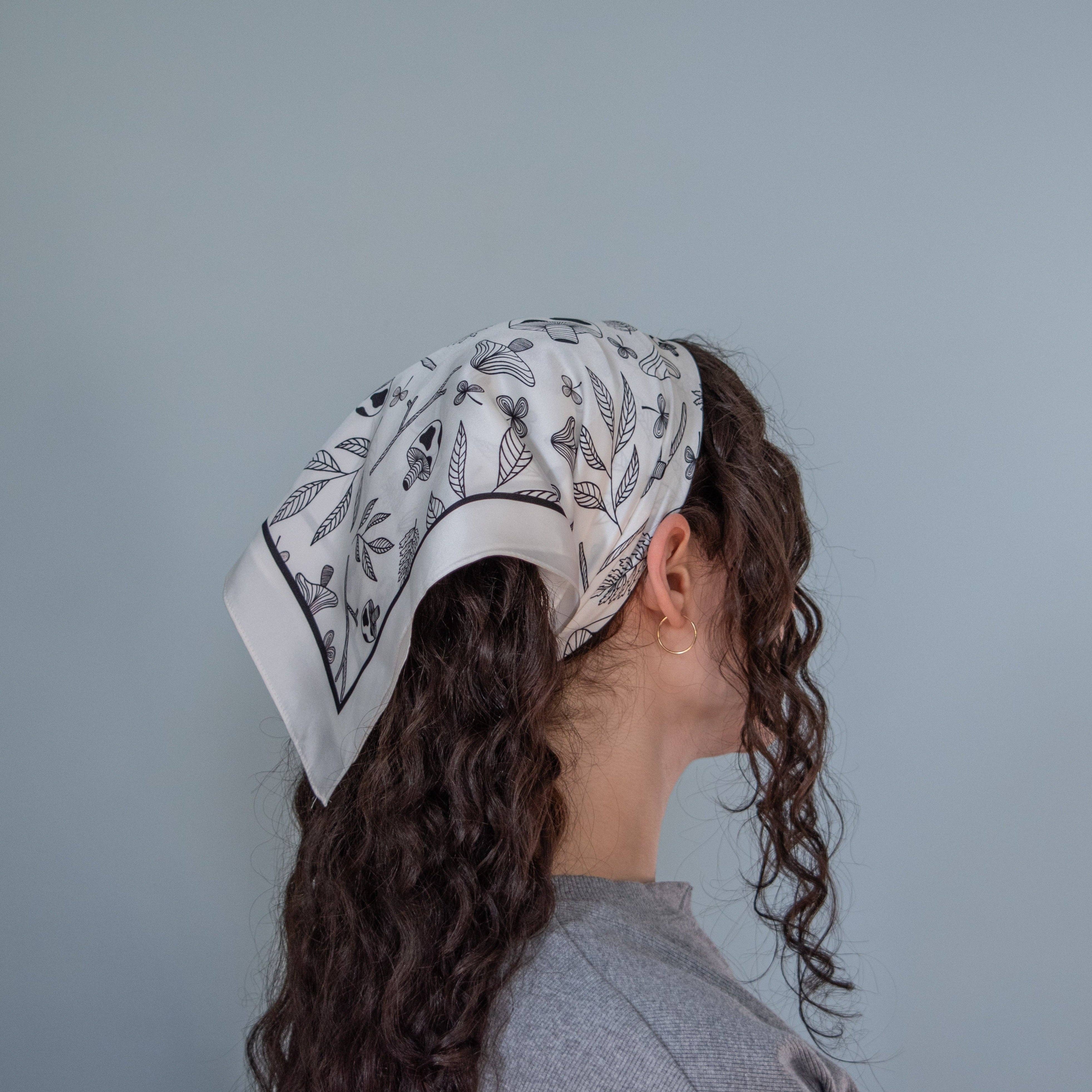 Hello Ilona - Wholesale Scarf - Women's - Mystical Mushroom 100% Mulberry Silk Scarf - White2