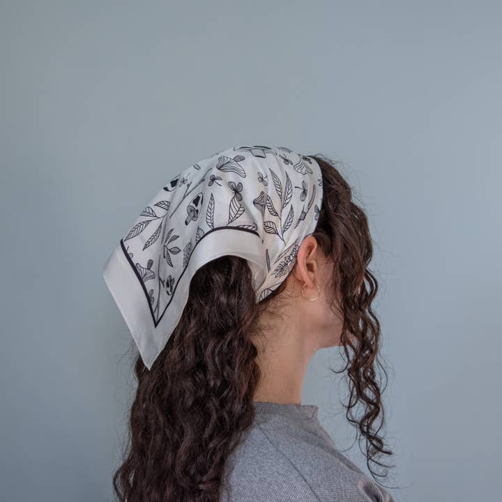 Hello Ilona - Wholesale Scarf - Women's - Mystical Mushroom 100% Mulberry Silk Scarf - White2