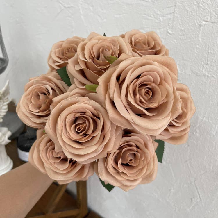 Sweet Home Deco – wholesale Konstgjorda blommor – 16"T sidenrosblommbunke, 9 huvuden, flerfärgade7