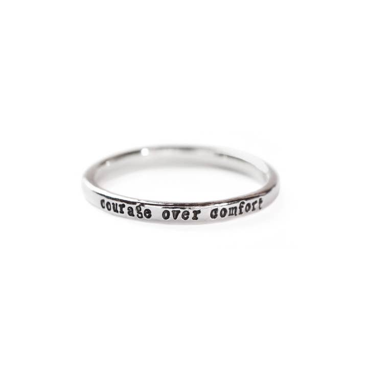 Courage Over Comfort Tiny Message Ring for wholesale by Everthine Jewelry