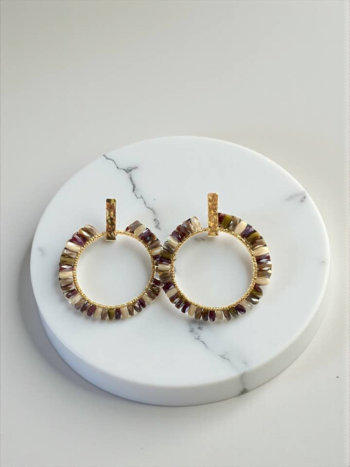 2.5” tubular faceted multicolor round stud Earring diameter 1.75" for wholesale by Ava Capri