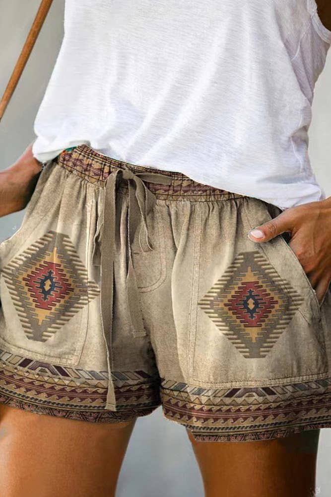 UNISHE - Wholesale Korte broeken - Dames - Shorts met trekkoord met Western Azteekse print - Maattabel beschikbaar6