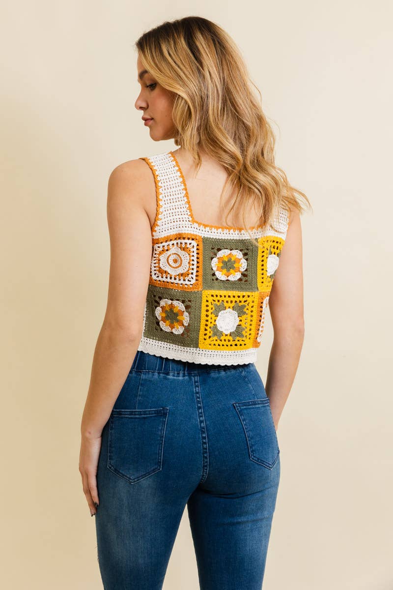 Leto Accessories - Wholesale Knit Top - Women's - Summer Floral Mosaic Embroidered Crochet Top5