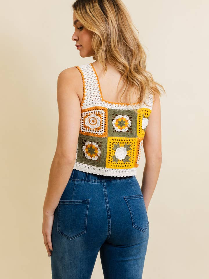 Leto Accessories - Wholesale Knit Top - Women's - Summer Floral Mosaic Embroidered Crochet Top5