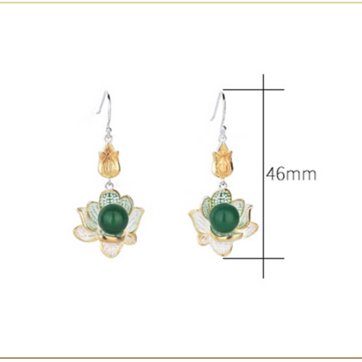 Bright MacMing - Wholesale Dangle Earrings - Silver and Jade Lotus Earrings5
