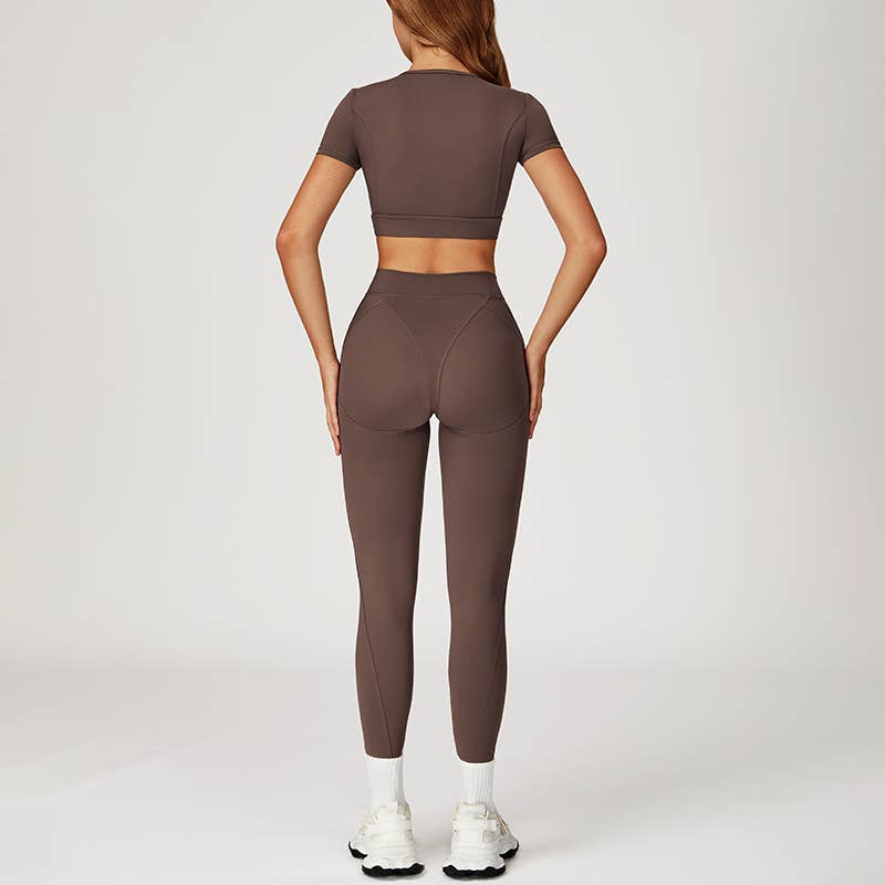 WONDERXFANS – wholesale Activewear set – Women′s – round-neck short sleeve sports crop top+high-waisted legging8