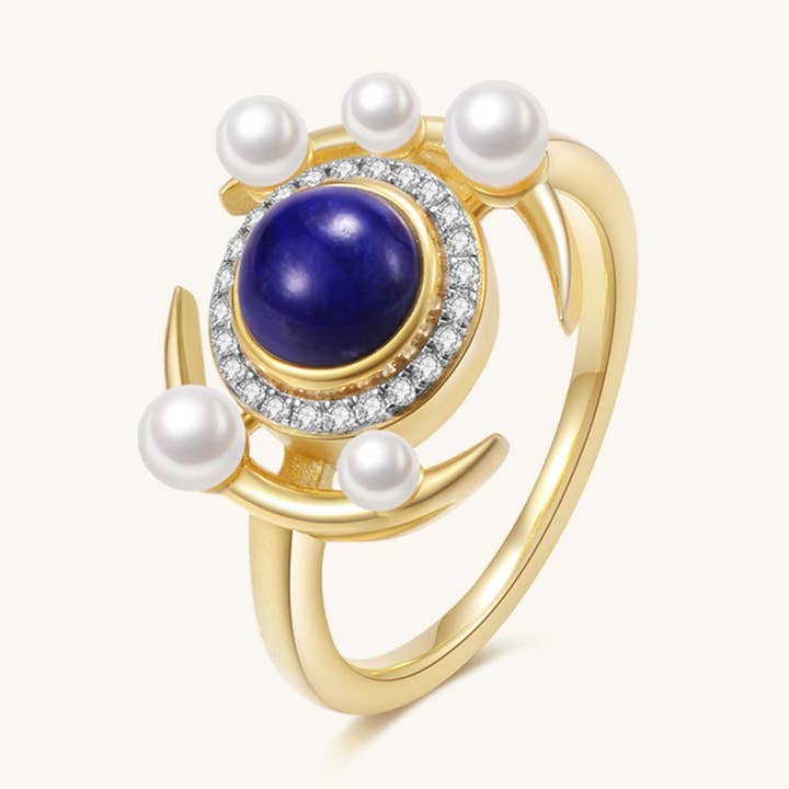 Galaxy Andromeda Lapis Lazuli en Zoetwaterparels Ring In 18K geelgoud vermeil voor wholesale door Luniverse London