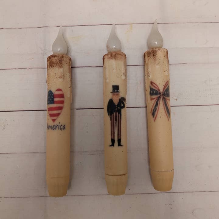 A.T. Imports - Wholesale Flameless Candle - Set of 3 Americana Timer Taper Candles0