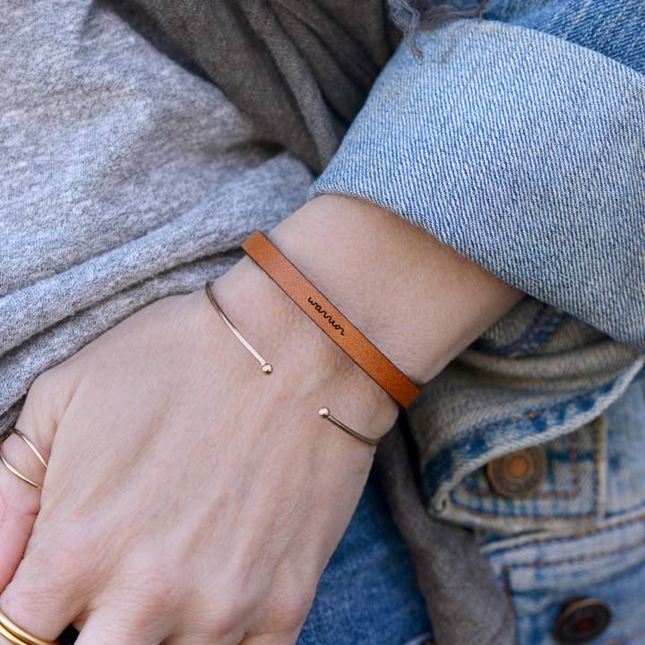 "warrior" Engraved Leather Bracelet for wholesale by floralee LIVING