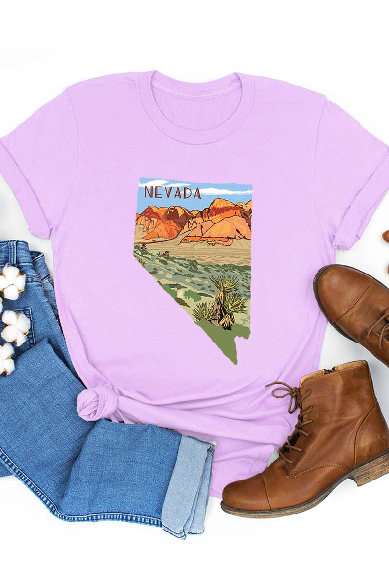 COLORBEAR - Wholesale Screen Printed T-Shirt - Women's - Nevada STATE LANDSCAPE UNISEX SHORT SLEEVE4