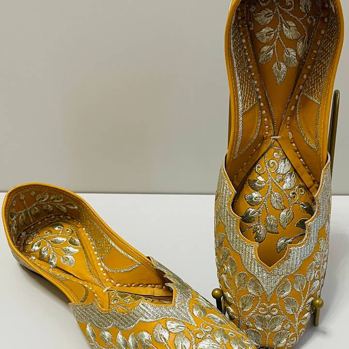 Mustard Yellow Zari Jutti for wholesale by Urban Utsav