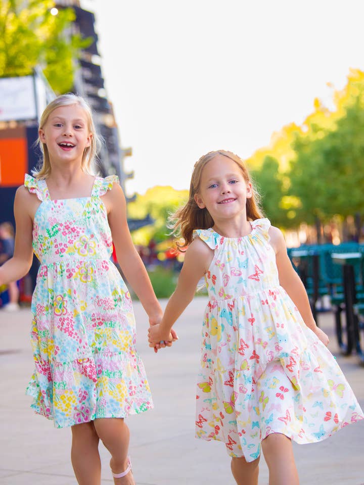Minna - Wholesale Dress - Kids - Flutter Sleeve Sun Dress - Magical Sunny Meadow Florals21