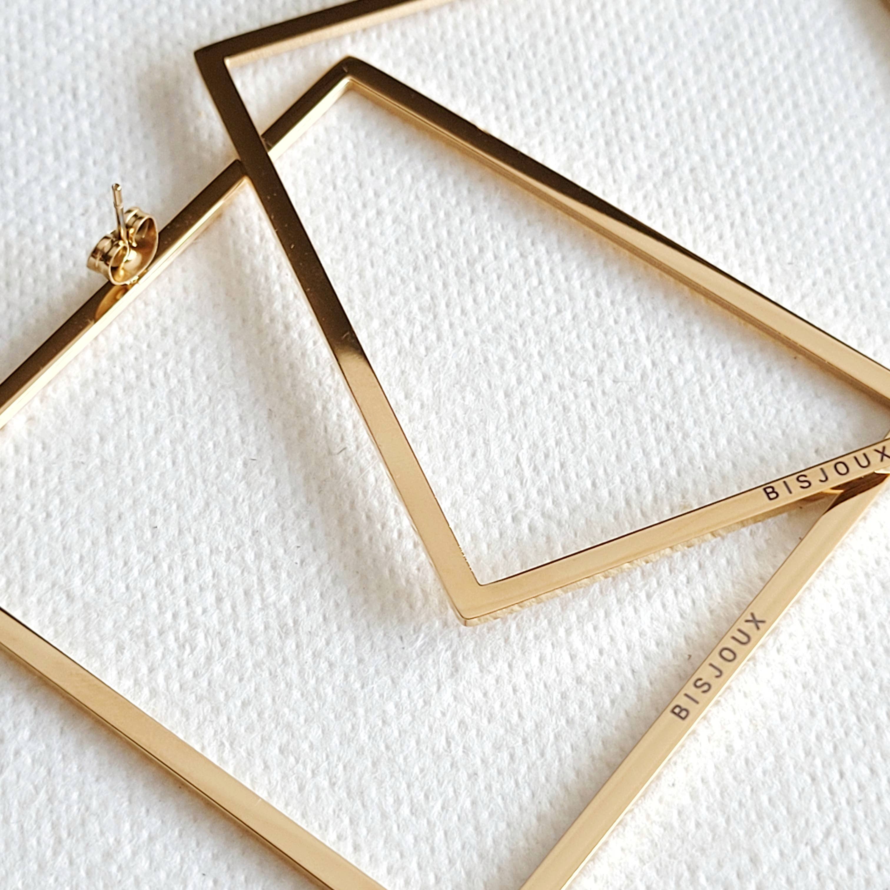 Bisjoux - Wholesale Hoop Earrings - 18K gold plated brass square geometric big hoop big earrings3