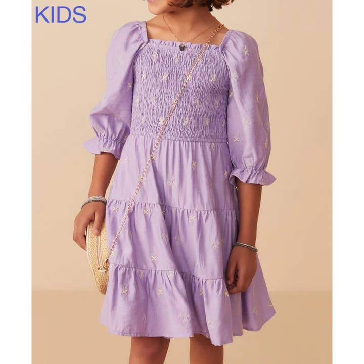 Girls Floral Embroidered Smocked Midi Dress for wholesale by Paperdoll