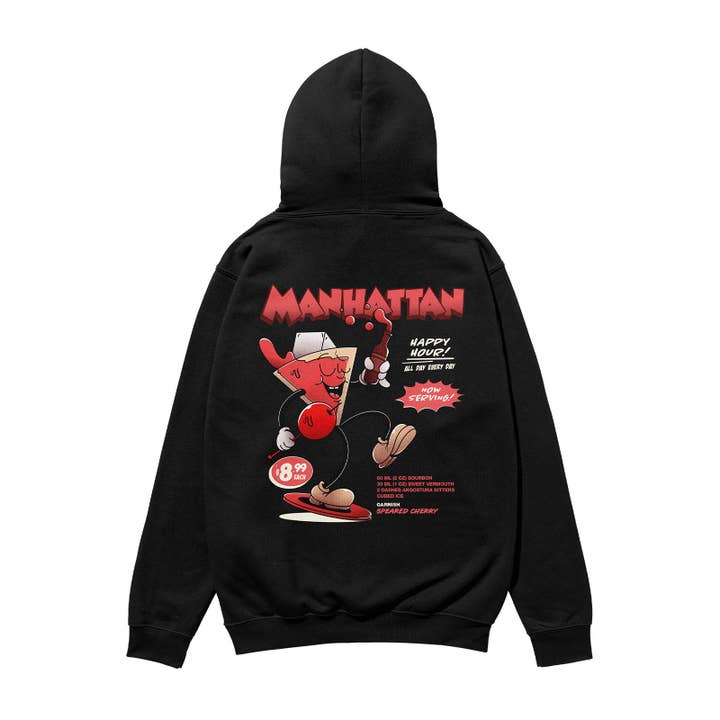 Camisola com Capuz Orgânica Pesada Manhattan Preta por atacado de Weekend Concept