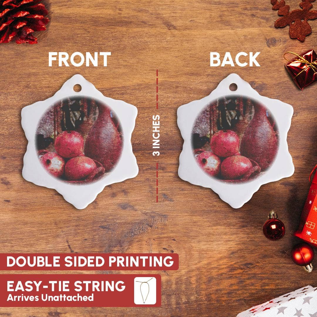 3dRose – wholesale Ornament – 3dRose, Still-life of an ancient pitcher and tree pomegranates on a plate, Ornament2