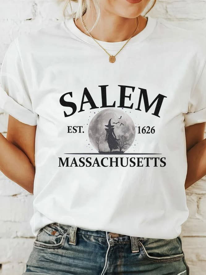 Salem Mass Witch Moon Unisex Round Neck Tee for wholesale by Top Avenue