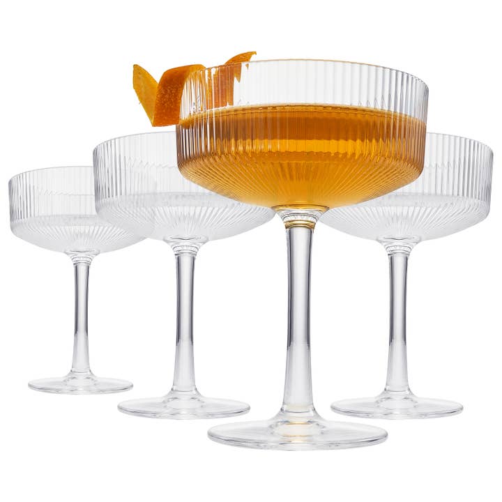 The Wine Savant / Khen Glassware - Wholesale Cocktail/Liquor Glass - Shatterproof Acrylic Ribbed Vintage Martini Glass Set