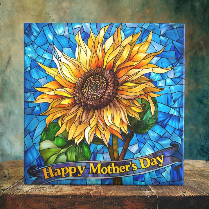 Peeping Tom's Cottage - Wholesale Art Print - Sunshine Splendor - Faux Stained Glass Sunflower Mother's Day Tribute Tile