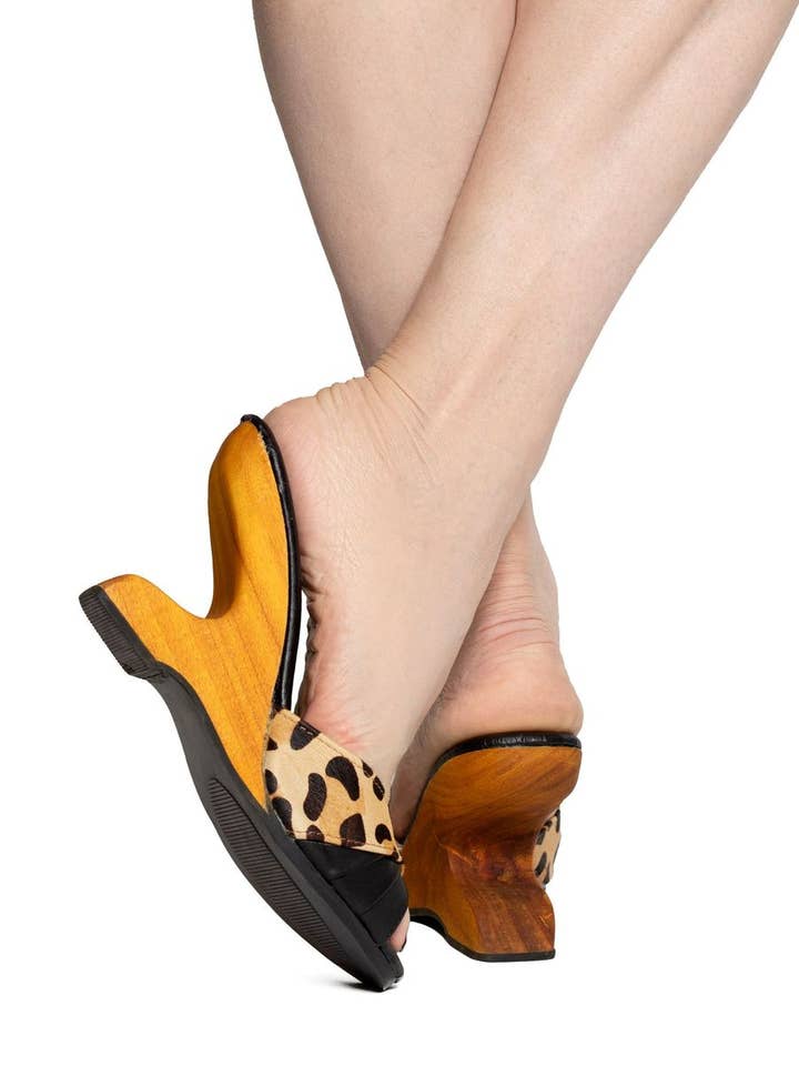 the Ilze Mule - Black Leather and Leopard for wholesale by Lucky Lou Shoes