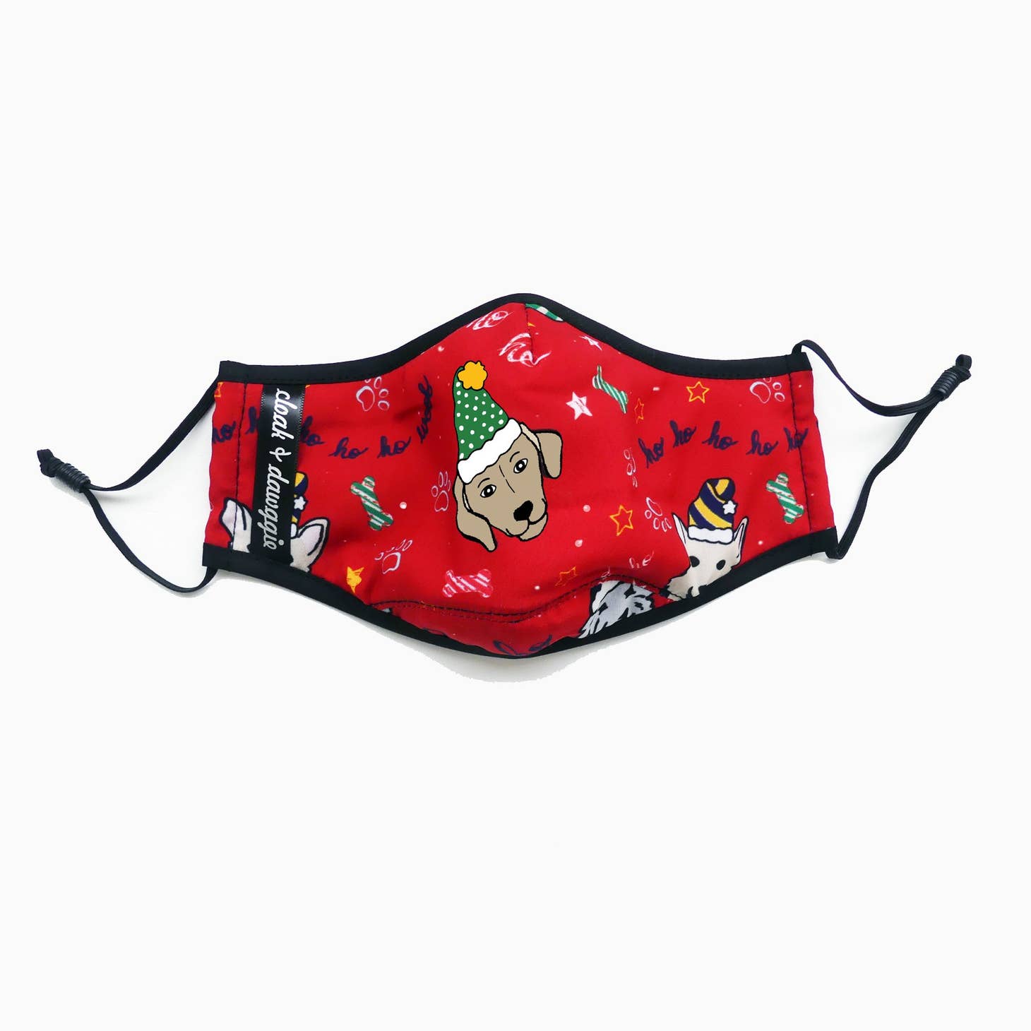 My Canine Kids / Cloak & Dawggie - Wholesale Curved Cloth Mask - Holiday HoHoHo Dogs Fashion Print Face Mask Washable Reusable Sustainable Adjustable on Faire.com