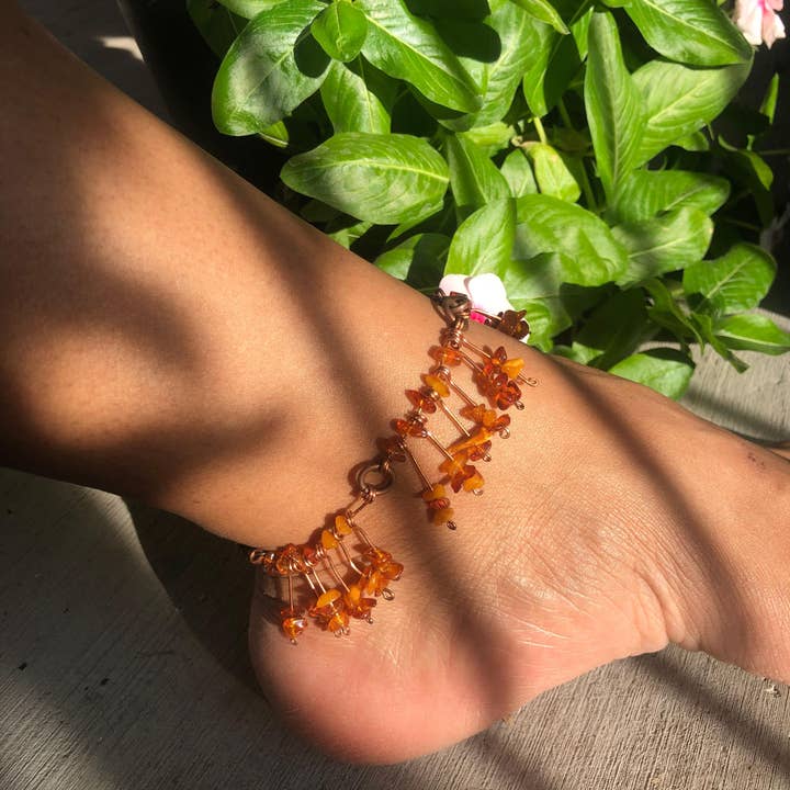 Handgemaakte Boho-enkelbanden van koper en edelsteen, verschillende voor wholesale door HippieBling Boutique