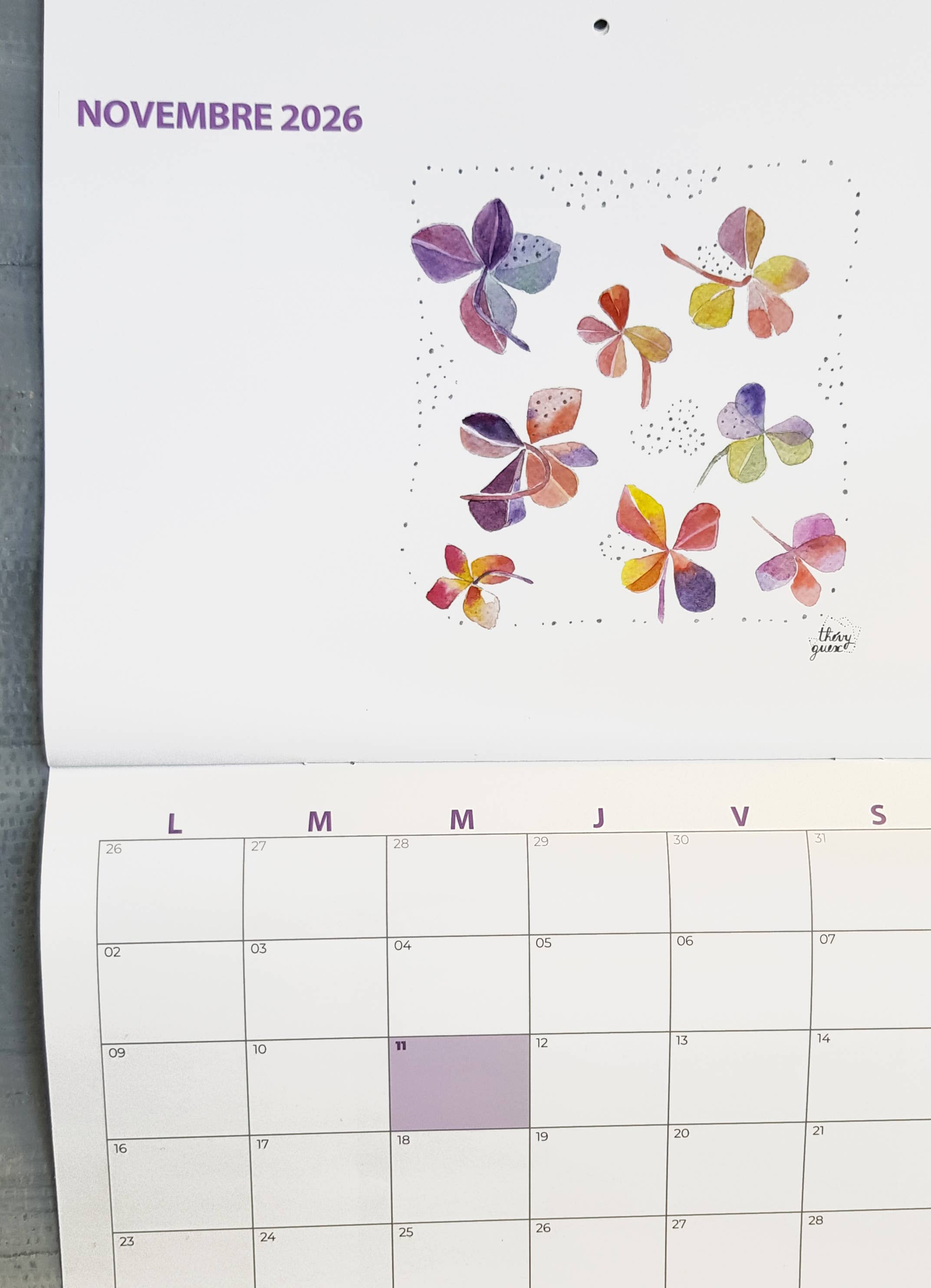Thévy Guex - Wholesale Calendar - 2026 wall calendar watercolor illustration A3 format8