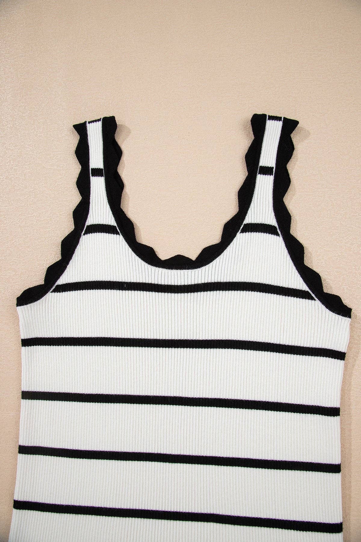 Black Striped Scalloped Edge U Neck Sleeveless Sweater Vest for wholesale on Faire5