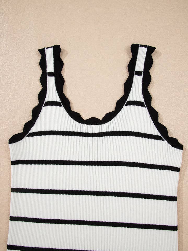Black Striped Scalloped Edge U Neck Sleeveless Sweater Vest for wholesale on Faire5