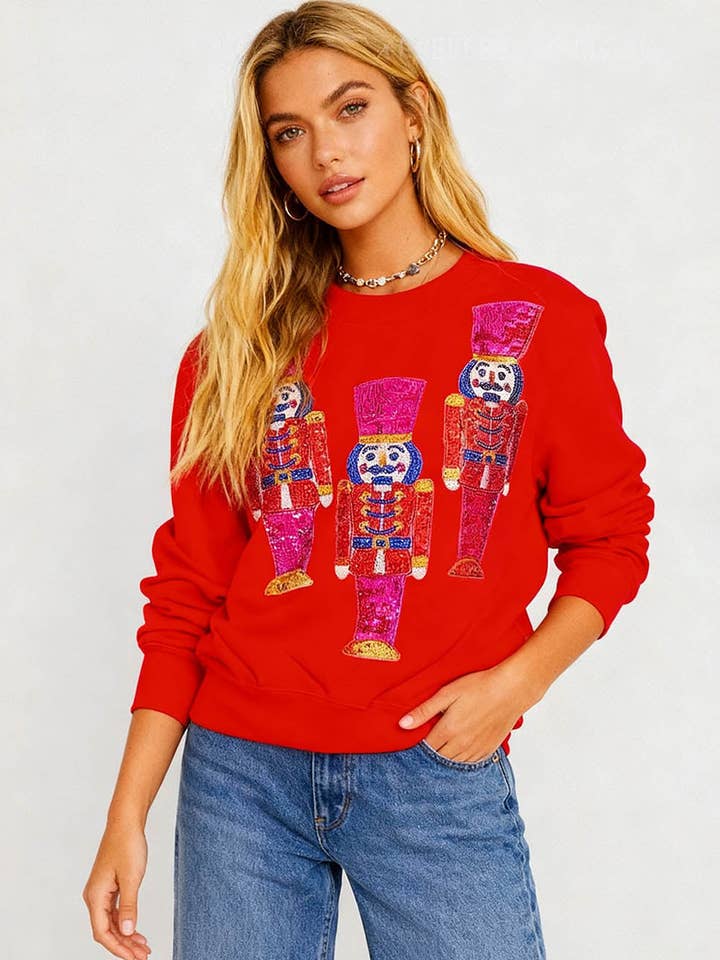 Dames Kerst Notenkraker Pailletten Feestelijke Sweater voor wholesale door Sweetkama