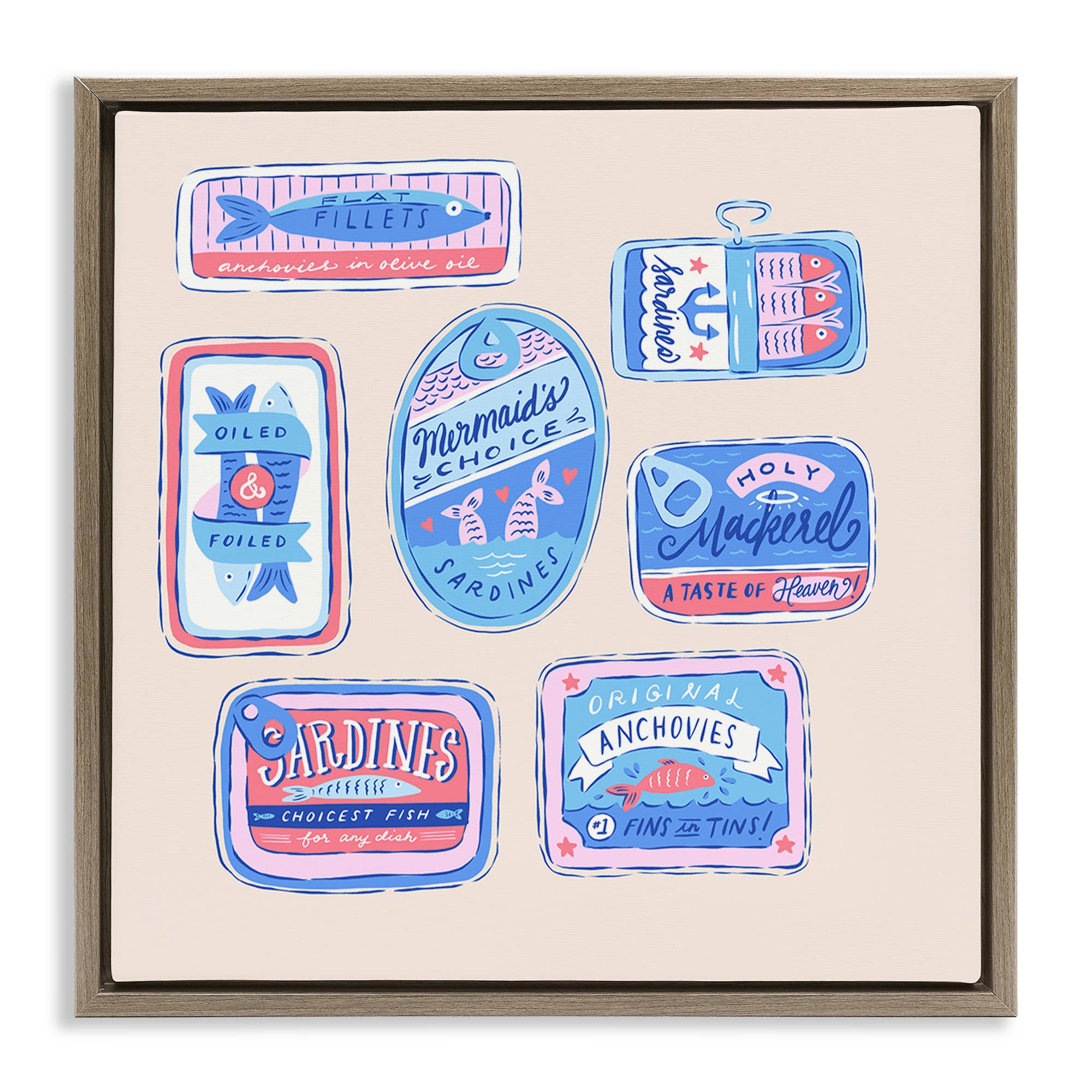 Stupell Industries – Großhandel Wandschild – Verschiedene Dosenfisch-Meeresfrüchte - Gerahmte Wandkunst23