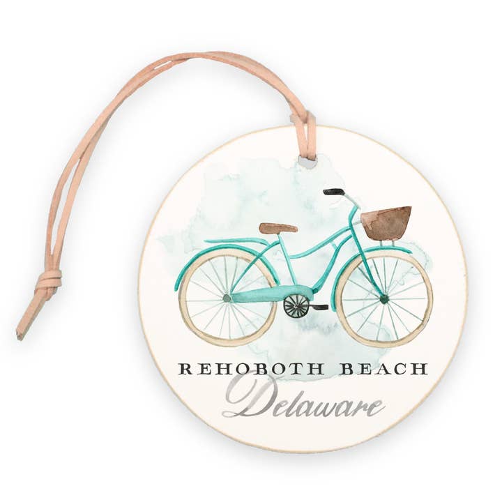 4" Round Ornament-Blue Bike Rehoboth Beach Delaware for wholesale by Love Local