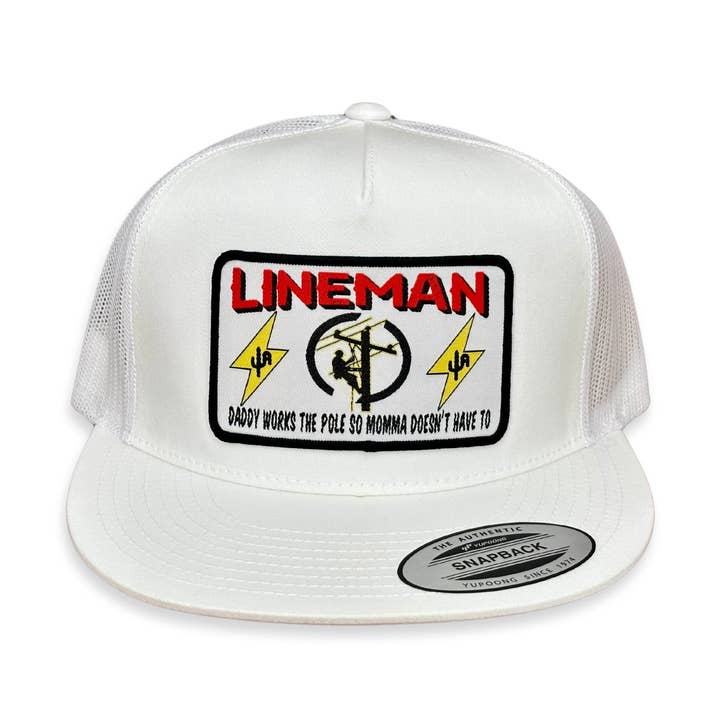 "Lineman" - 6006 Blanco/ Malla Blanca, Gorra Snapback (2024) para venta al por mayor de Cactus Alley Hat Co.