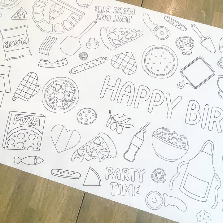 Pizza Party Coloring Table Runner| Happy Birthday for wholesale by Party in a pinch