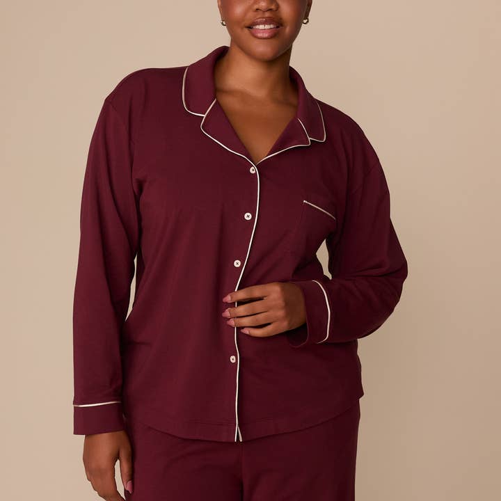 Perfect Pima Long Sleeve Pajama Shirt - Bordeaux for wholesale by Harper Wilde