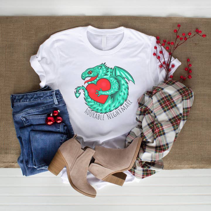 Hannah Kate Makes – wholesale T-shirt (graphic) – unisex – Baby Dragon & Heart T-shirt - White - 100% Cotton2