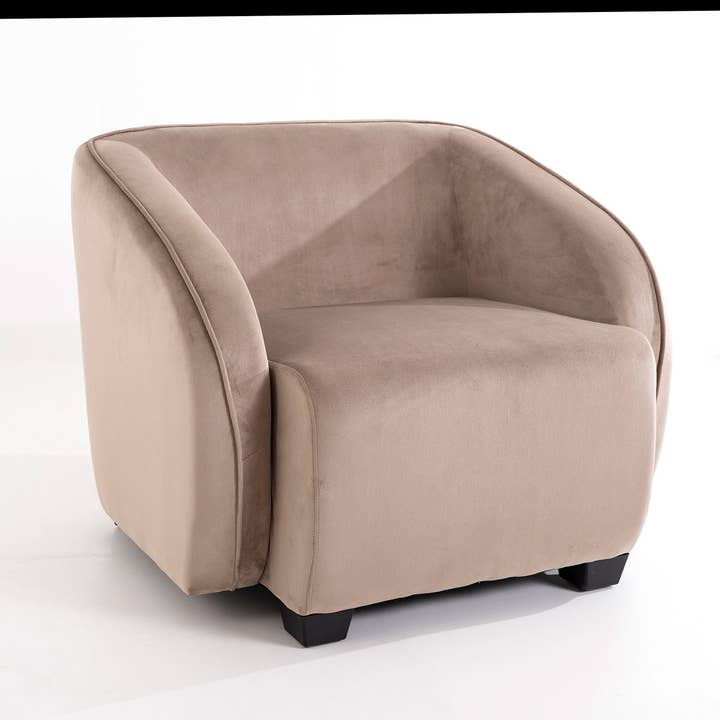 Poltrona beige in velluto con gambe in legno 95x89x66 cm per la vendita all'ingrosso da parte di Gdeco