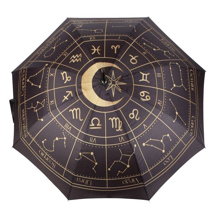 Something Different Wholesale - Vente Parapluie – unisexe - Parapluie noir avec roue astrologique dorée1