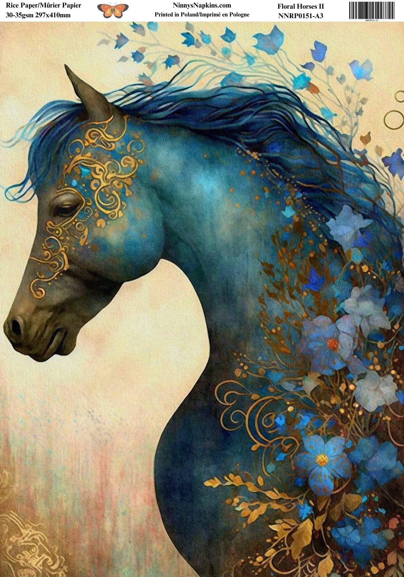 Ninnys Napkins - Wholesale Craft Supplies - Ninny's Decoupage Rice Paper - Floral Horses II1