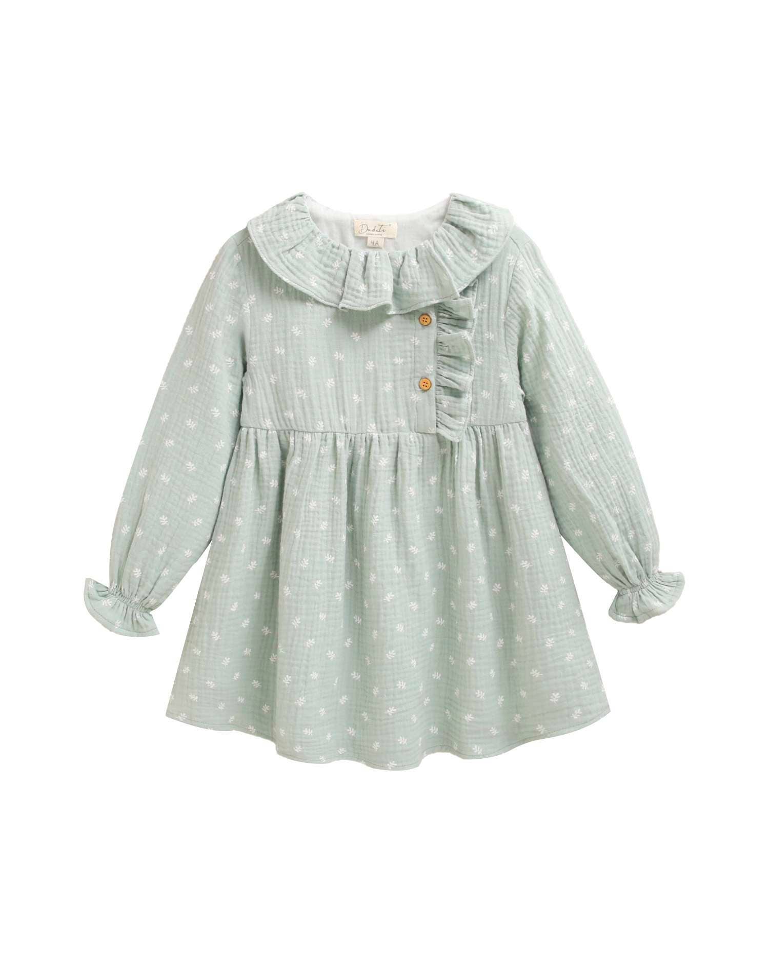 Water Green Girl's Dress with White Flowers and Ruffle for wholesale on Faire0