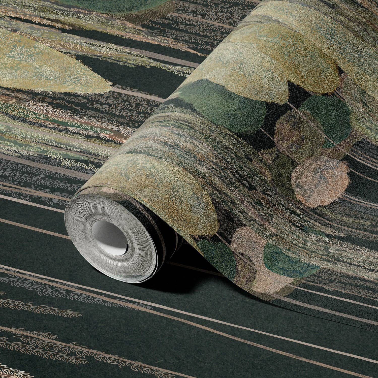 Walloro Luxury Embossed Wallpaper - Wholesale Wallpaper - Modern Art Wall Mural, Trees Wallpaper, Black Green Oversized Nature Theme Customized Wall Covering, Non-Woven, Non-Adhesive, Removable, Washable, Large2