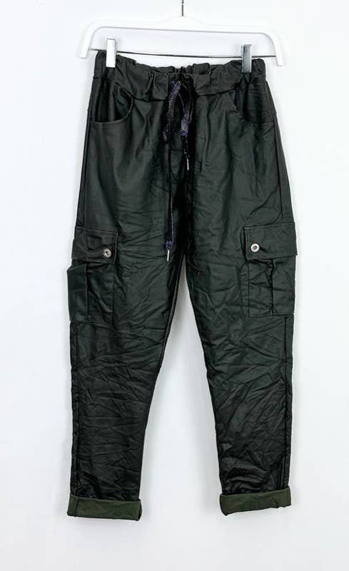 VENTI6 - Wholesale Pants - Women's - PU COATED CARGO CRINKLE JOGGERS (6809-PU)4