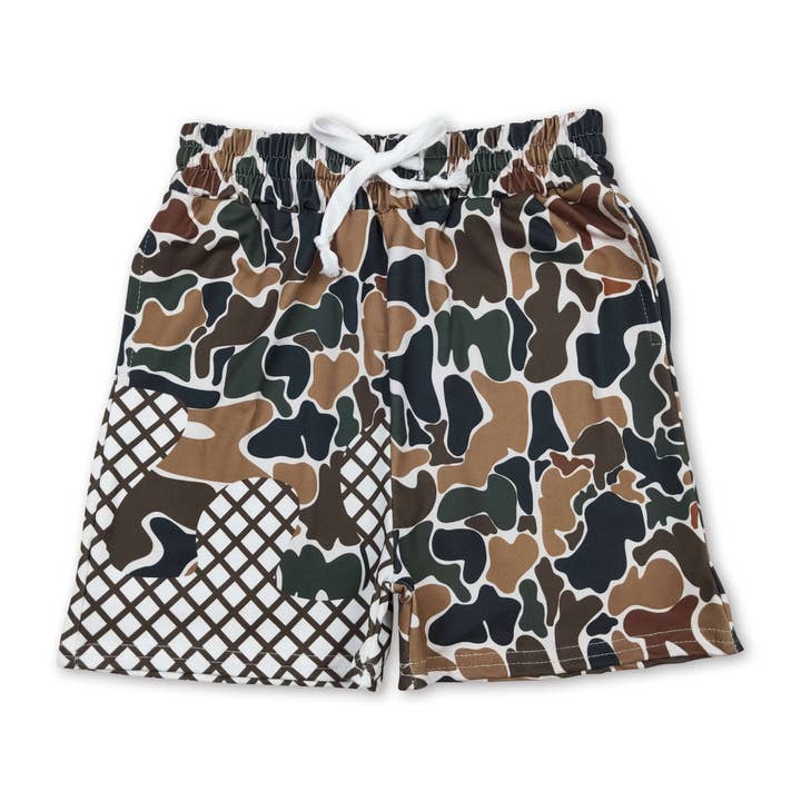 Brown camo ice cream sprinkle baby boy shorts for wholesale by Yawoo Garments