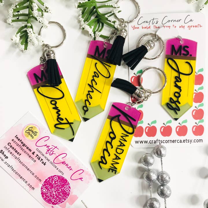 Custom Pencil Shaped Keychain for Teachers and Students for wholesale by CraftsCornerCa
