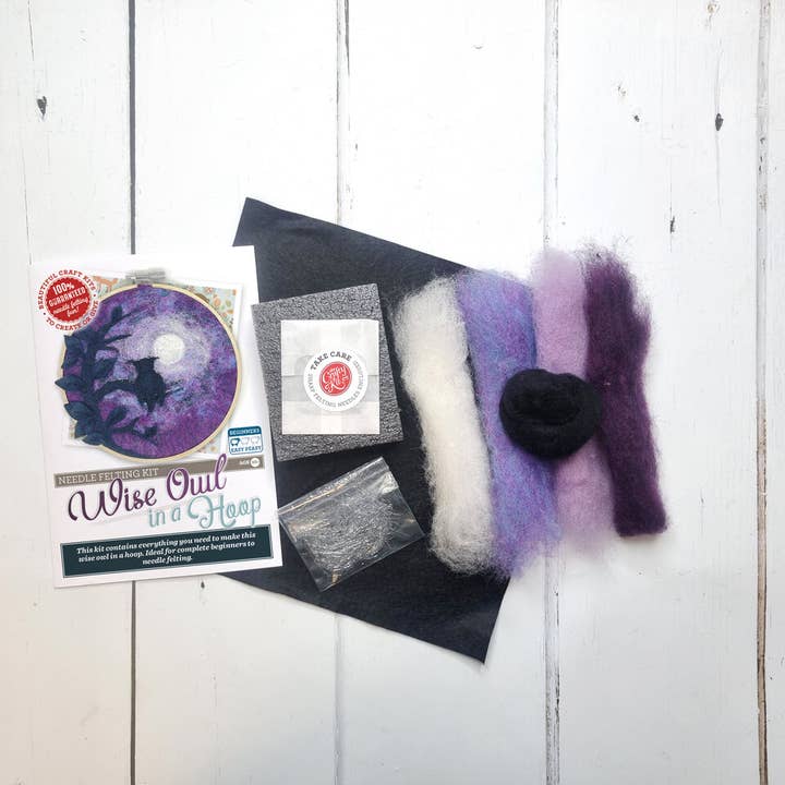The Crafty Kit Company - Wholesale Craft Sewing Kit - Paint with Wool:Wise Old Owl in a Hoop Needle Felt Craft Kit
