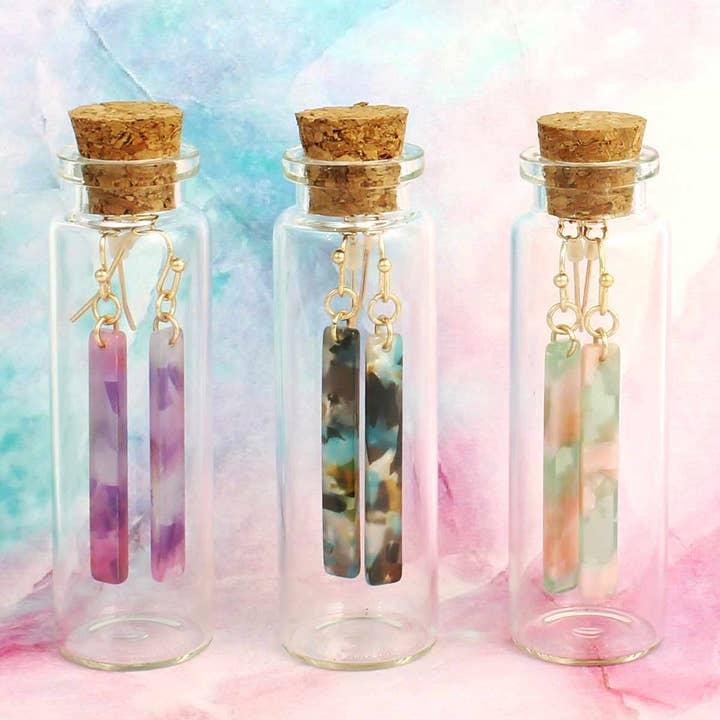 ZAD - Wholesale Dangle Earrings - Bottled Bar Marbled Resin Earrings