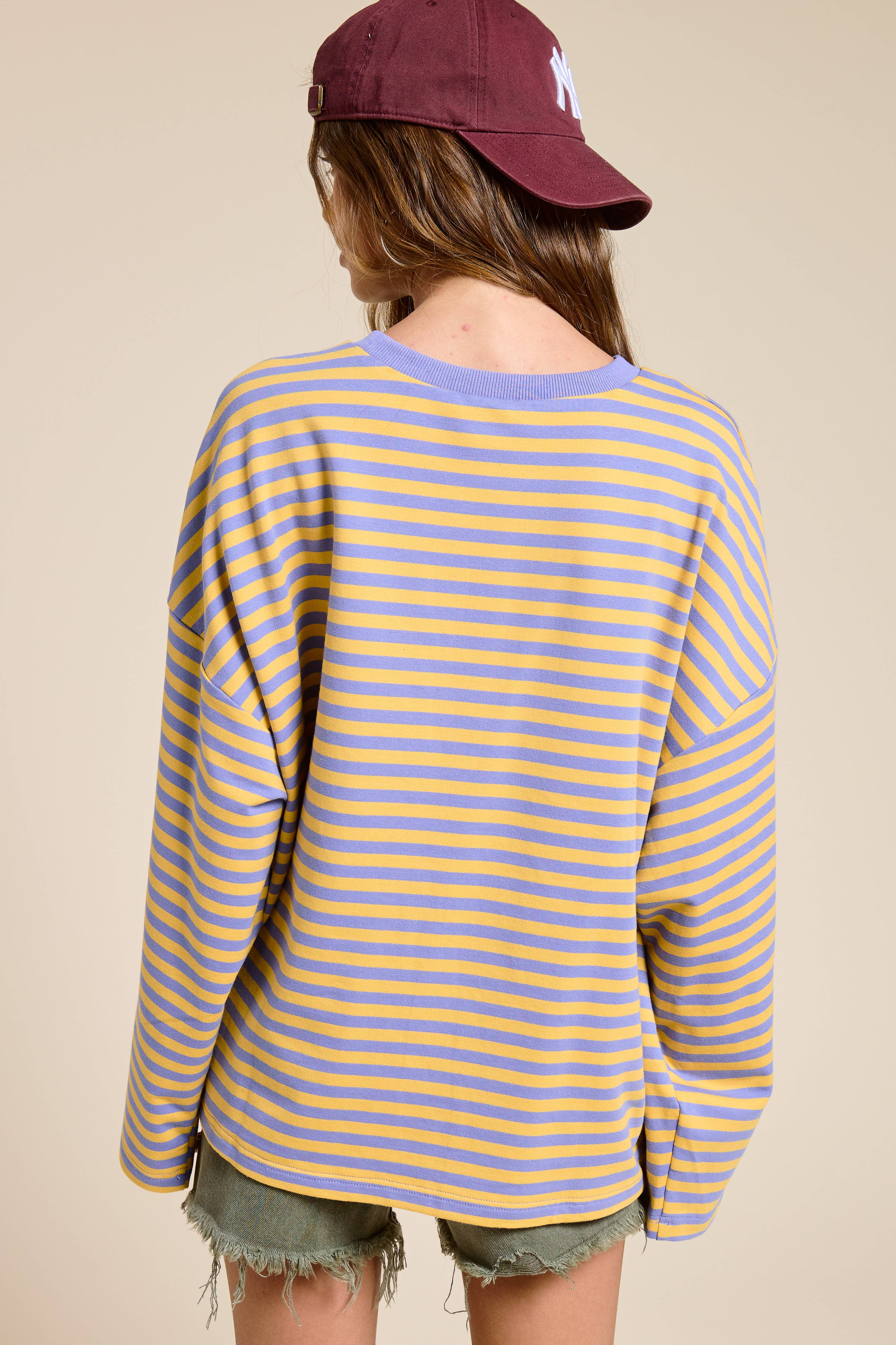 Mimosa - Wholesale Knit Top - Women's - Striped Terry Oversized Long Sleeve Top3