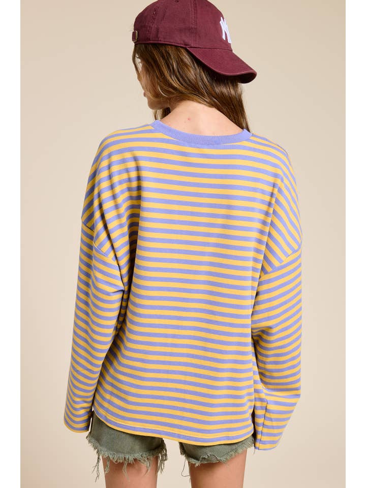 Mimosa - Wholesale Knit Top - Women's - Striped Terry Oversized Long Sleeve Top3