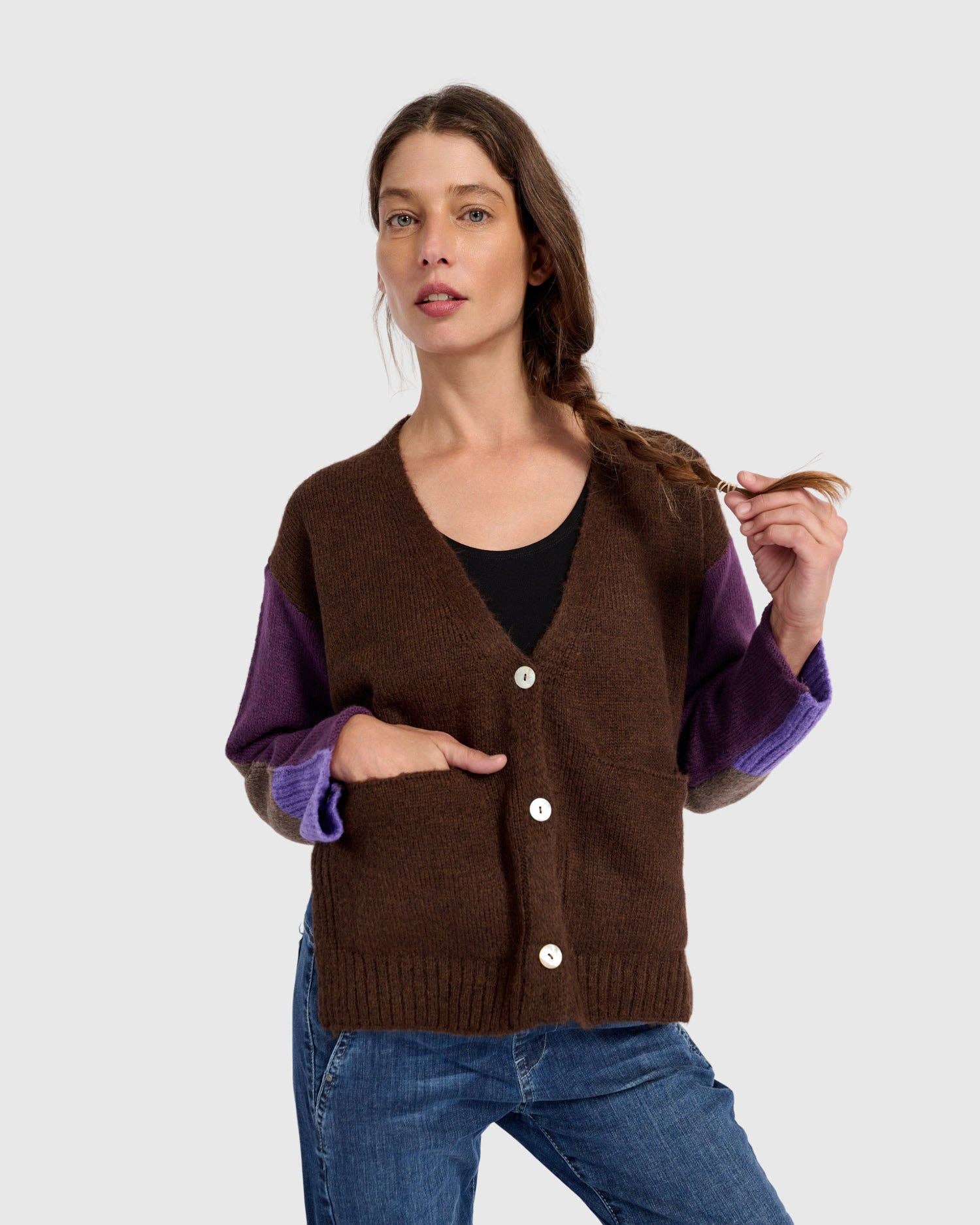 MIX Finch Cardigan, Brown/Purple for wholesale on Faire6