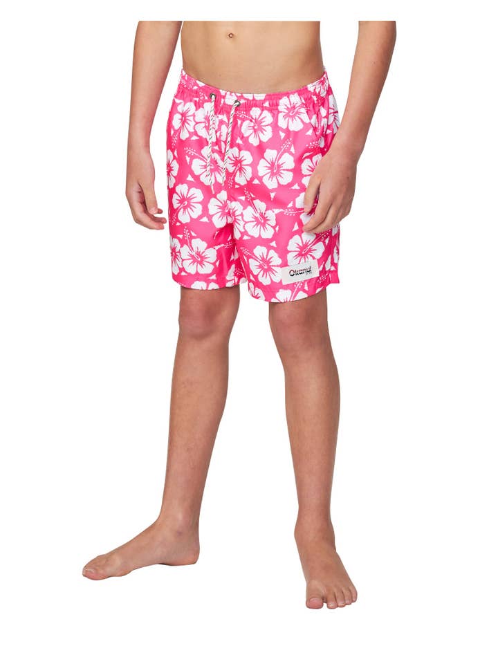 Okanui – Großhandel Badeshorts – Kinder – Badeshorts für Jungen, Hibiscus, Hot Pink